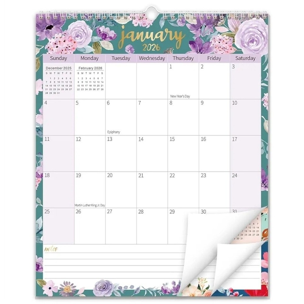 GuassLee 18 Month Vertical Wall Calendar Jun 2025-Dec 2026 Floral 14x11.5 S3